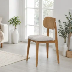 Kaari tuoli lakattu tammi, Altamura 130 vaaleanharmaa-kangas